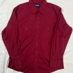 Wrangler Red Western Snap Shirt Textured Stripe Pearl Snap Men’s XL